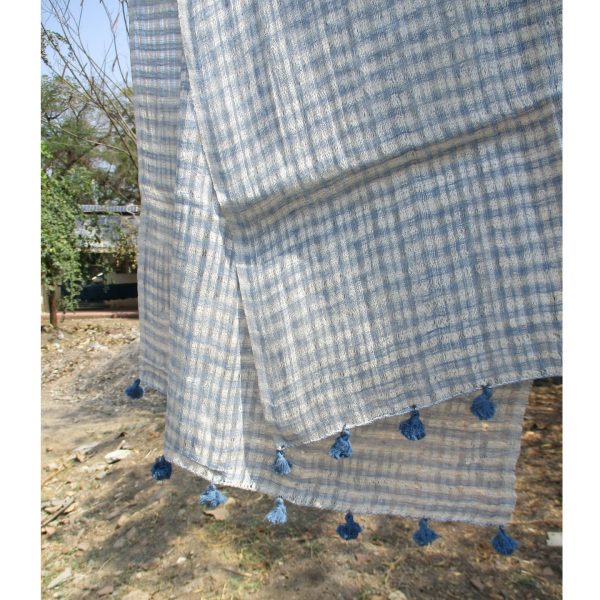 Blue Checks Jali Stole - Image 3
