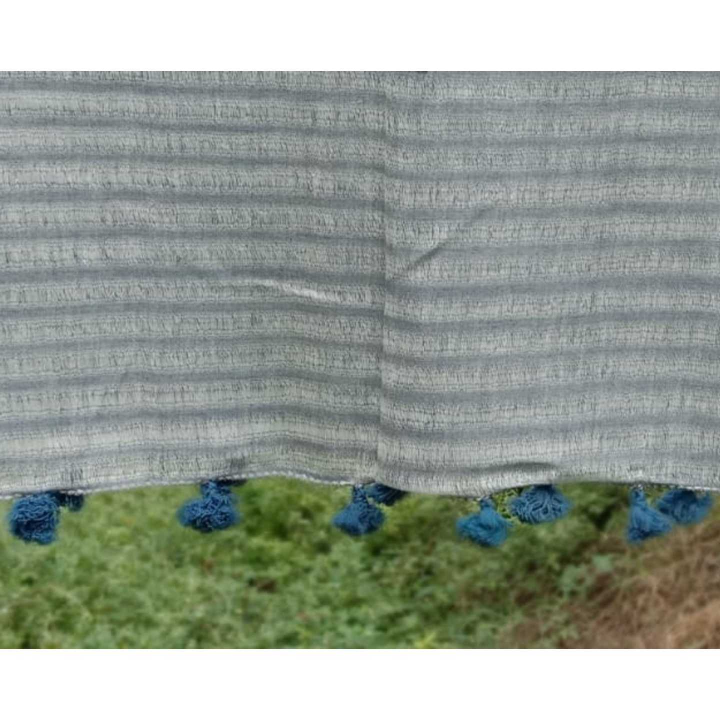 Jali Blue Woven Stole with Blue Tassels - Image 3