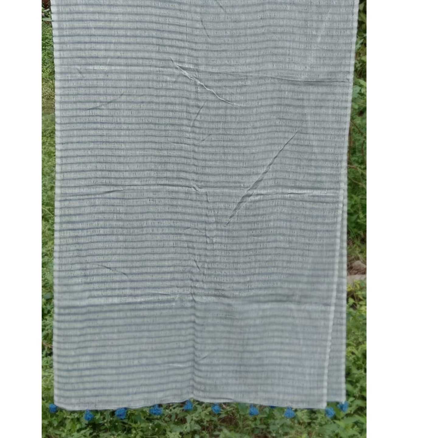 Jali Blue Woven Stole with Blue Tassels