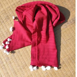 Red jali Stole with white tassels